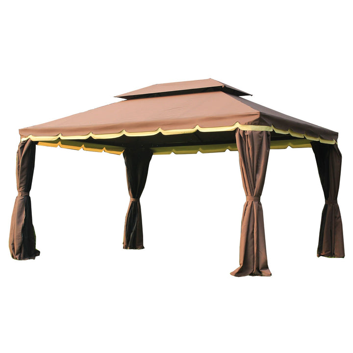 Pérgola de jardim 2.9x3.9x2.8m Impermeável Marco de Alumínio com Parede Lateral e Mosquiteira para Festa Eventos