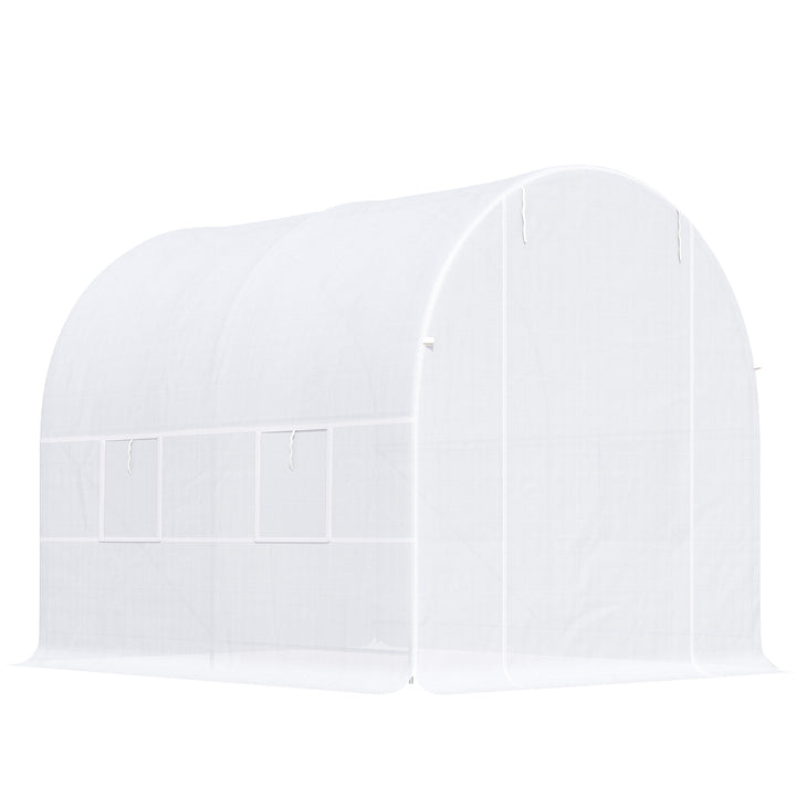 Estufa Tipo Túnel 245x200x200cm Estufa de Jardim com Portas Enroláveis e 4 Janelas Cobertura de PE 140 g/m² Estrutura de Metal para Cultivo de Plantas Verduras Branco