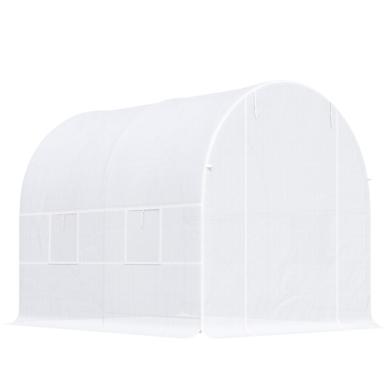 Estufa Tipo Túnel 245x200x200cm Estufa de Jardim com Portas Enroláveis e 4 Janelas Cobertura de PE 140 g/m² Estrutura de Metal para Cultivo de Plantas Verduras Branco