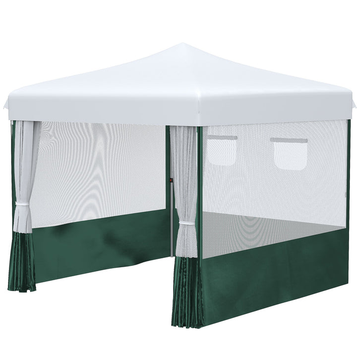 Tenda Dobrável 2,7x2,7cm Tenda de Jardim com Proteção UV30 Altura Ajustável em 3 Níveis 2 Janelas e Bolsa de Transporte para Pátio Varanda Branco e Verde