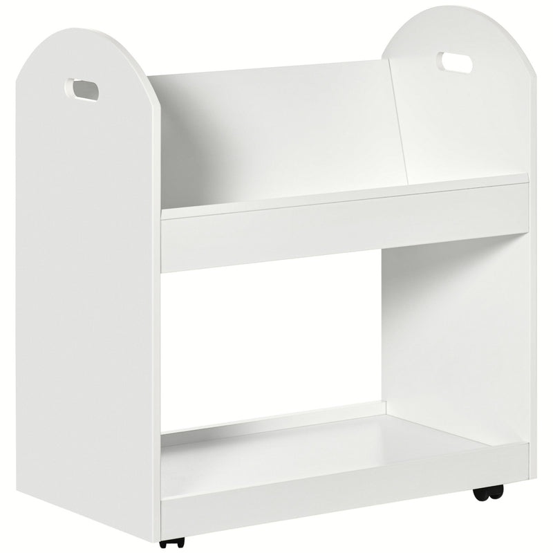 Estante de Livros com Rodas Estante com 2 Prateleiras de Armazenamento e 2 Alças para Sala de Estar Cozinha Estúdio Estilo Moderno 71x40x78cm Branco