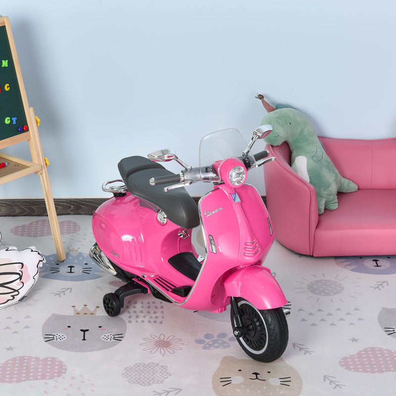 Mota elétrica Vespa para crianças acima de 3 anos com Faróis Música e 2 Rodas Auxiliares 108x49x75 cm Rosa