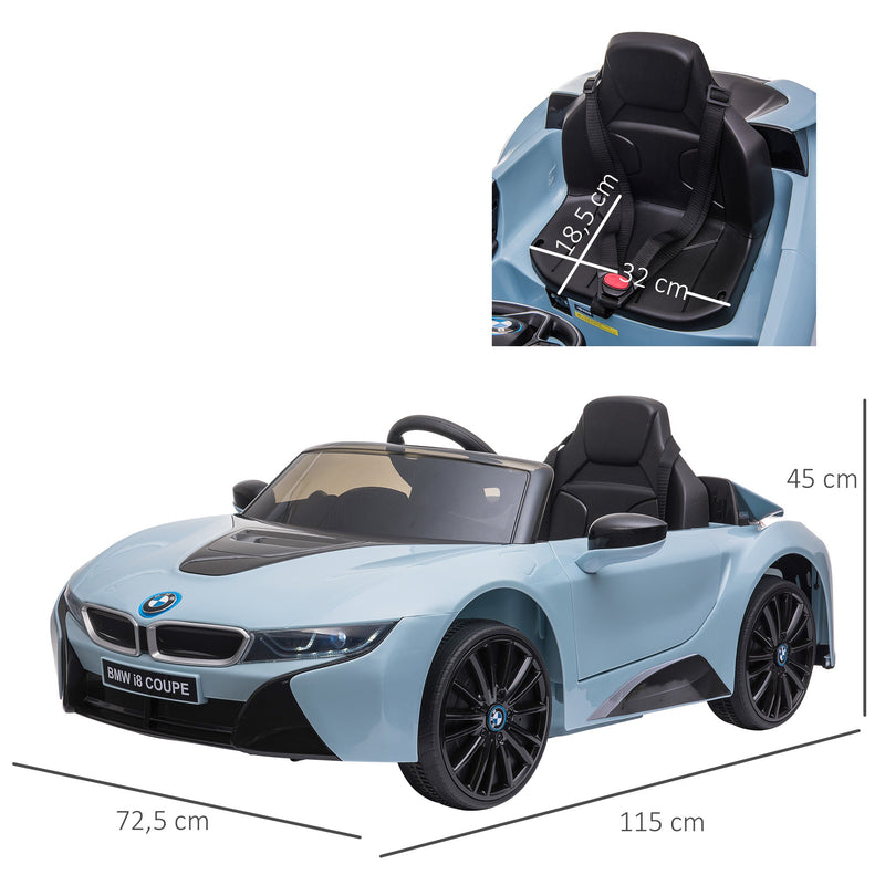 Carro elétrico BMW I8 COUPE com licença para crianças de +3 anos Bateria 6V Controle Remoto e Manual com Buzina Música MP3 e Faróis 115x72,5x46 cm Azul