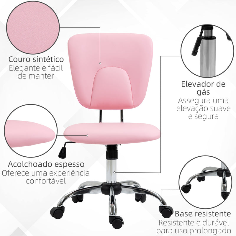 Cadeira de Escritório Cadeira de Escritório Giratória de Couro PU com Altura Ajustável e Função Basculante para Estúdio Dormitório Carga Máxima 120 kg 50x54x87,5-96,5 cm Rosa