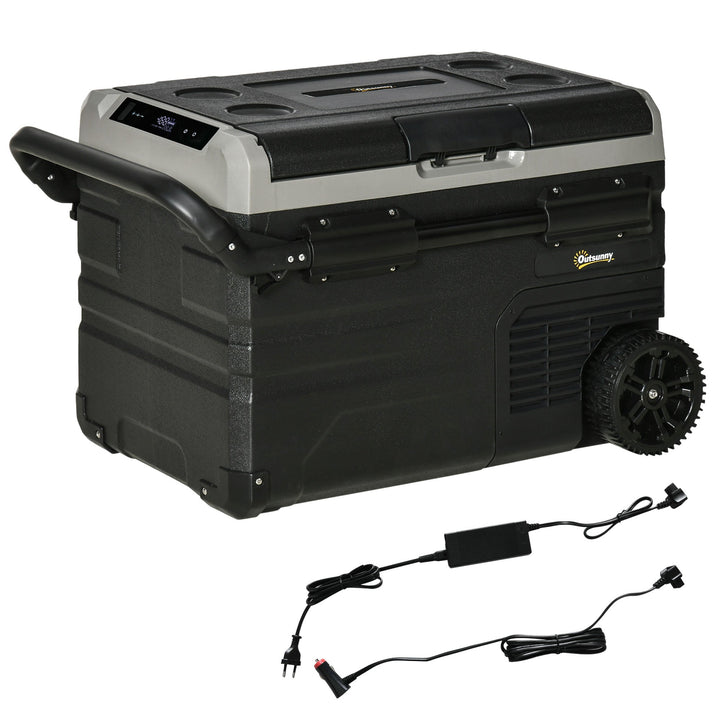 Frigorífico e Congelador de Compressor Portátil 40L Refrigerador de Carro CC 12V/24V até -20? com Ecrã LED Tátil Alça Retrátil e Rodas 71,1x46x44 cm Preto