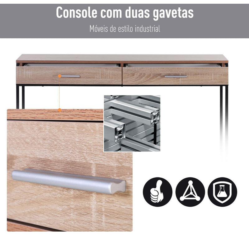 Mesa consola tipo aparador para corredor com 2 Gavetas e Prateleira Inferior 120x30x81,5 cm Carvalho