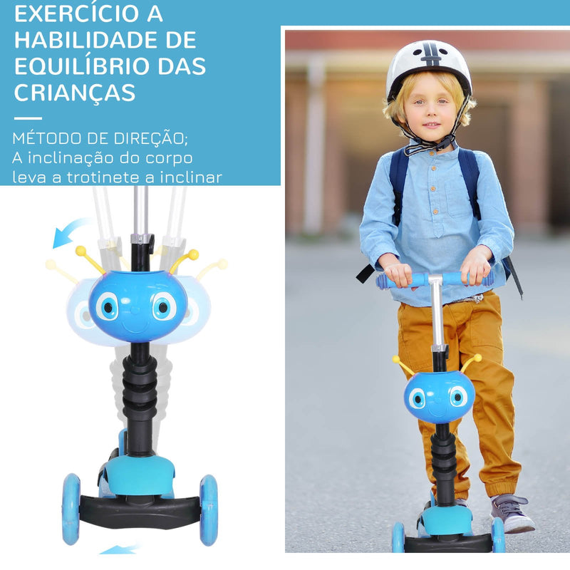 trotinete 5 em 1 para crianças de acima de1 ano trotinete de 3 rodas com assento removível guiador ajustável 62x25x72,5 cm Azul