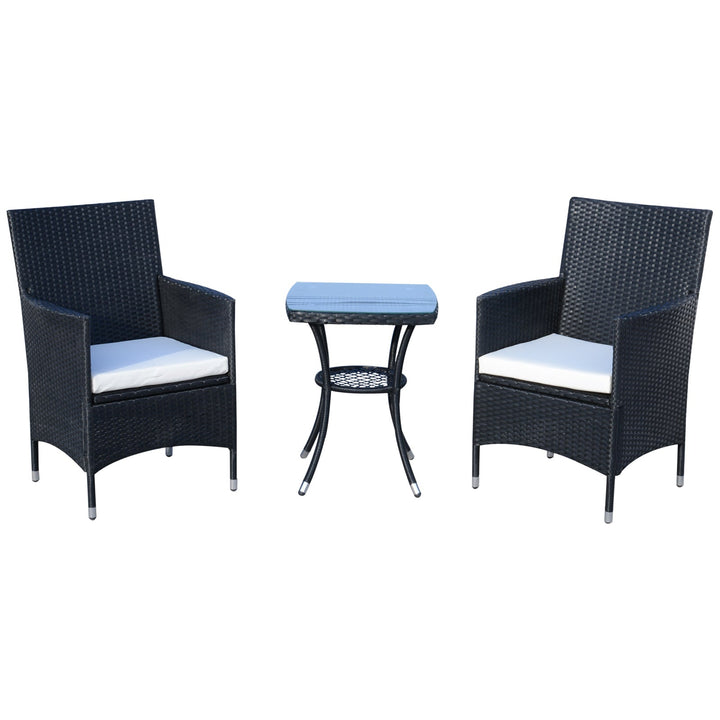 Conjunto de móveis de vime ao ar livre 1 mesa 2 Cadeiras Estrutura Metálica Preta