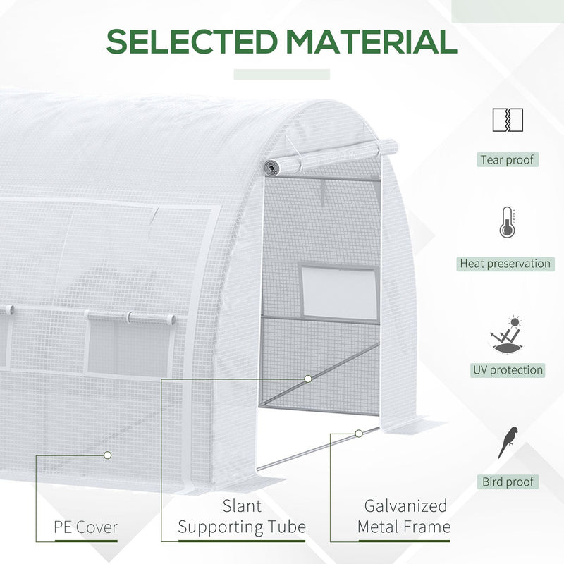 Estufa Tipo Túnel de Jardim 6x3x2m com Porta Enrolável 12 Janelas Cobertura de PE 140g/m² e Metal Galvanizado para Cultivos de Plantas Verduras Branco