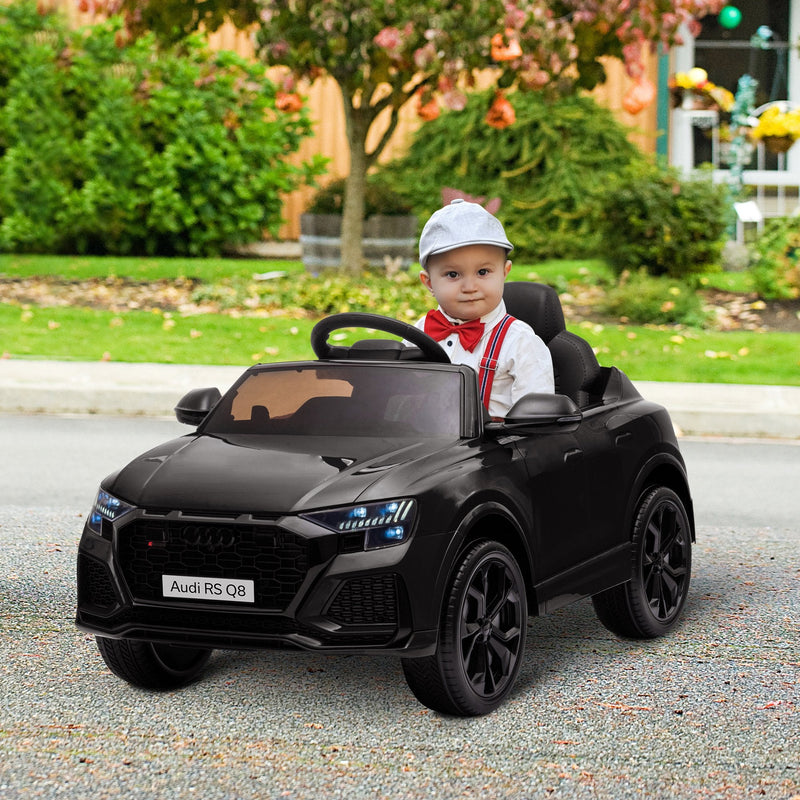 Carro Elétrico Infantil acima de 3 anos Licença Audi RS Q8 com Bateria 6V Controle a Distância Música MP3 Buzina e Luzes Velocidade Máx. 3km/h 101x62x51cm Preto