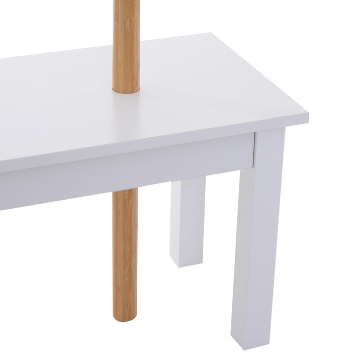 Cabide de Pé com Banco Pendurador Tipo Árvore Moderno 6 Ganchos para Pendurar Roupa Malas Corredor Entrada Bambu e MDF 80x30x180cm