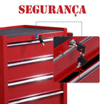 Carro de Ferramentas com 5 gavetas e 4 rodas Vermelho Aço 67,5x33x77 cm