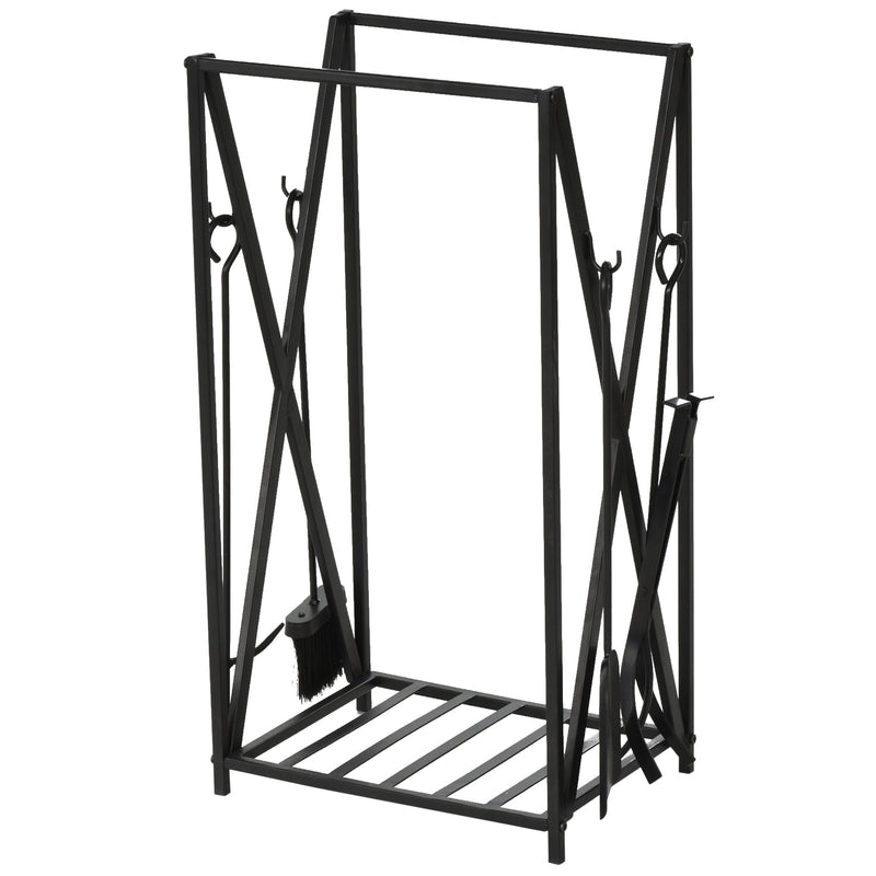 Prateleira para lenha com 4 ferramentas Carga 100 kg Aço 46x30x76 cm Preto