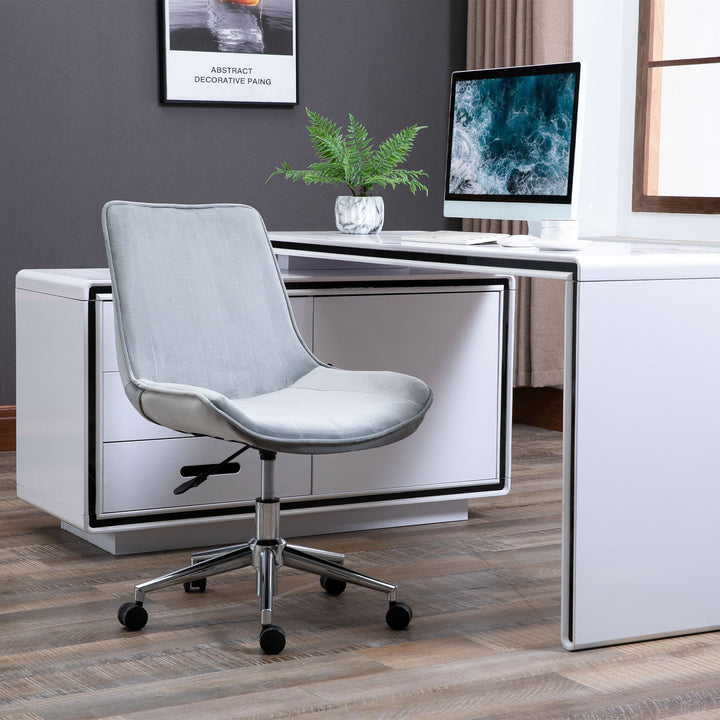 Cadeira de Escritório Giratória Cadeira de Escritório Ergonómica com Altura Ajustável Encosto Estofado em Pelúcia Suave e Rodas Carga 120kg 52,5x60x82-91cm Cinza