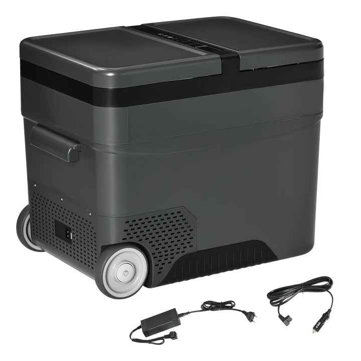 Frigorífico e Congelador de Compressor Portátil 45L Refrigerador de Carro 12/24V CC com Temperatura de 10? a -22? Tela LCD Tátil Alças de Transporte e Rodas 63,2x42x50,8cm Cinza