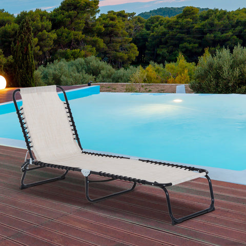 Espreguiçadeira dobrável Espreguiçadeira de praia ajustável com encosto ajustável Fácil de transportar para Praia Piscina 197x58x76cm cor Creme Branco