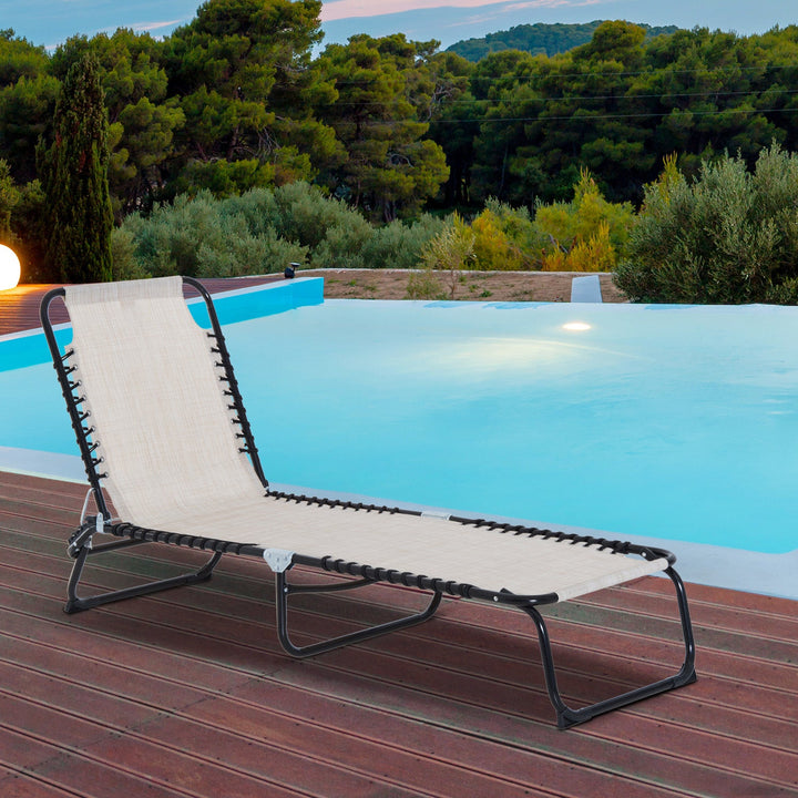 Espreguiçadeira dobrável Espreguiçadeira de praia ajustável com encosto ajustável Fácil de transportar para Praia Piscina 197x58x76cm cor Creme Branco