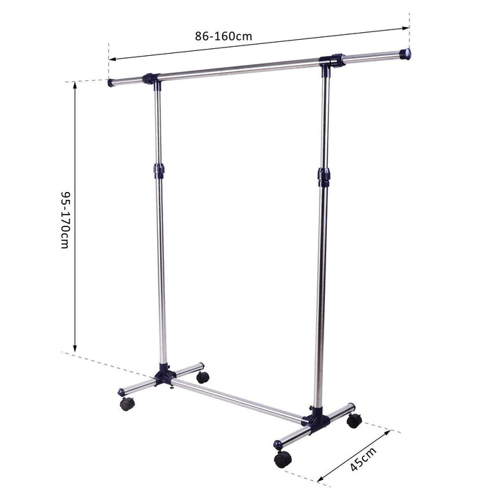 Cabide com rodas para pendurar roupas Ajustável na altura 86-95x45x160-170 cm cromado