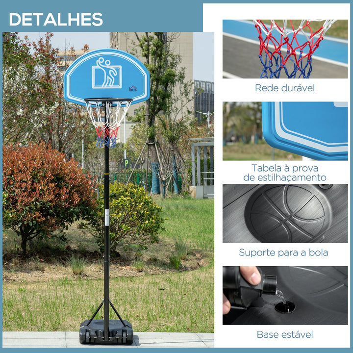 Cesta de Basquetebol para Exterior com Altura Ajustável 160-210cm Cesta de Basquetebol com Rodas Tabela de PE e Base Recarregável 76x70x197,5-254cm Preto e Azul