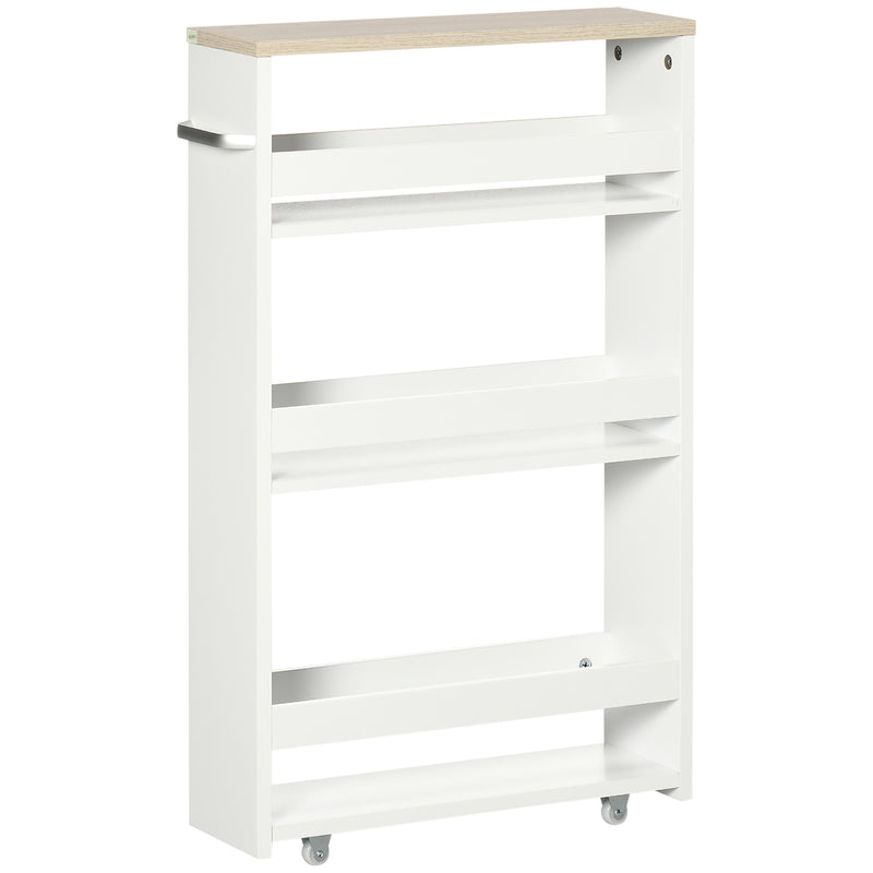 Estante de Armazenamento para Casa de Banho de 3 Níveis Estante Estreita com Alça Lateral Estante com Rodas para Cozinha Sala de Estar Estilo Moderno 48x15x80cm Branco