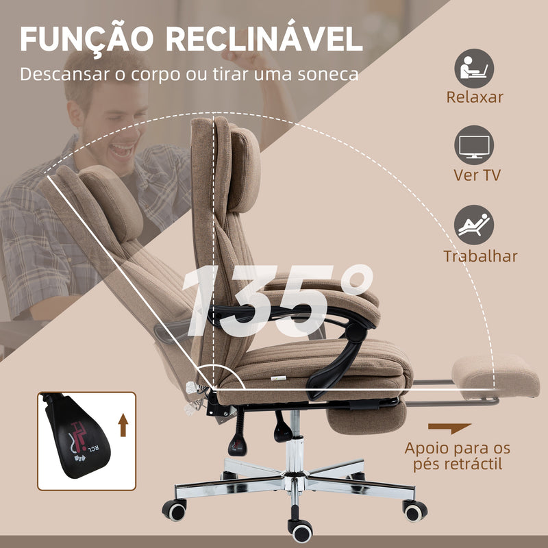 Cadeira de Escritório com 6 Pontos de Massagem por Vibração Cadeira de Escritório Reclinável com Altura Ajustável Controlo Remoto Encosto Alto e Apoio para a Cabeça 65x61x101-113 cm Marrom