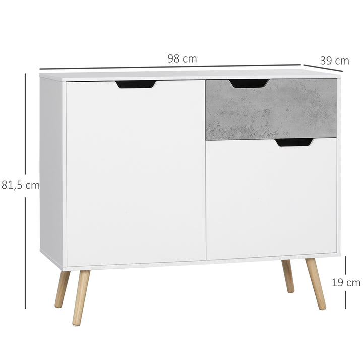 Aparador de Sala de Estar com 2 Portas e 1 Gaveta Aparador para Escritório Estúdio Dormitório Estilo Moderno Anti-Tombo 98x39x81,5cm Branco e Cinza