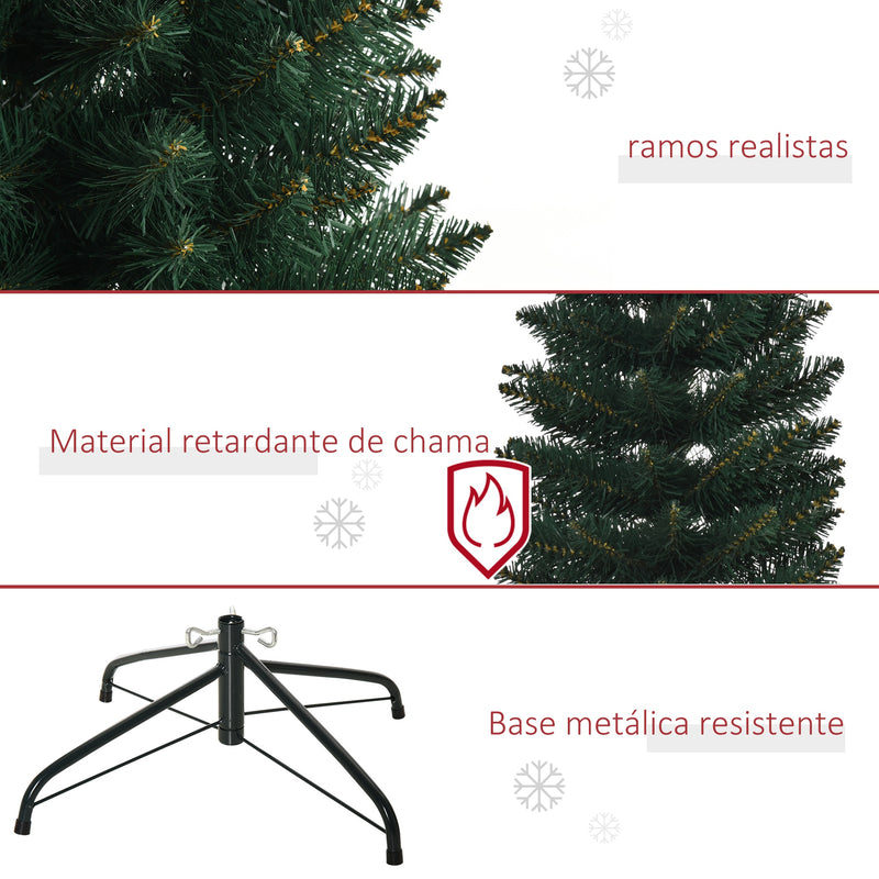 Árvore de Natal Artificial Altura 180cm com 380 Ramos de Folhas de PVC Ignífugos Base Dobrável e Suporte Metálico Decoração de Natal para Interiores Ø56x180cm Verde