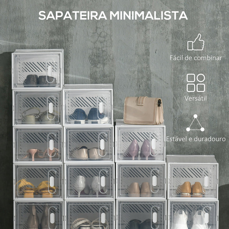 Armário Modular de Plástico Sapateira Modular com 18 Cubos Portas Magnéticas Organizador de Sapatos para Entrada Corredor Dormitório 25x35x19cm Transparente