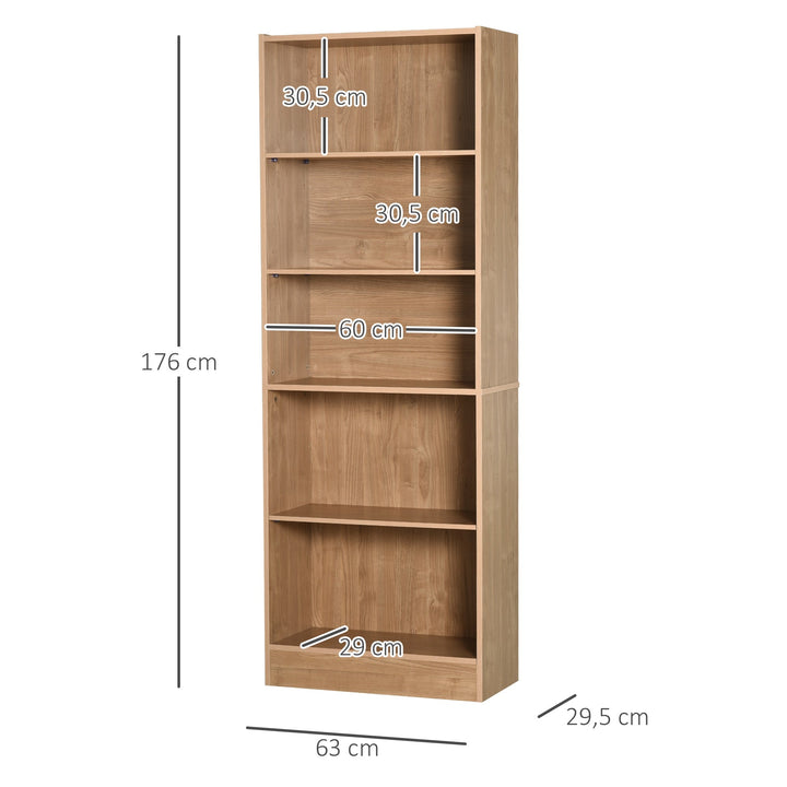 Estante de 5 niveis com 3 prateleiras ajustáveis ??Armazenamento para sala de estar Escritório 63x29,5x176 cm Madeira