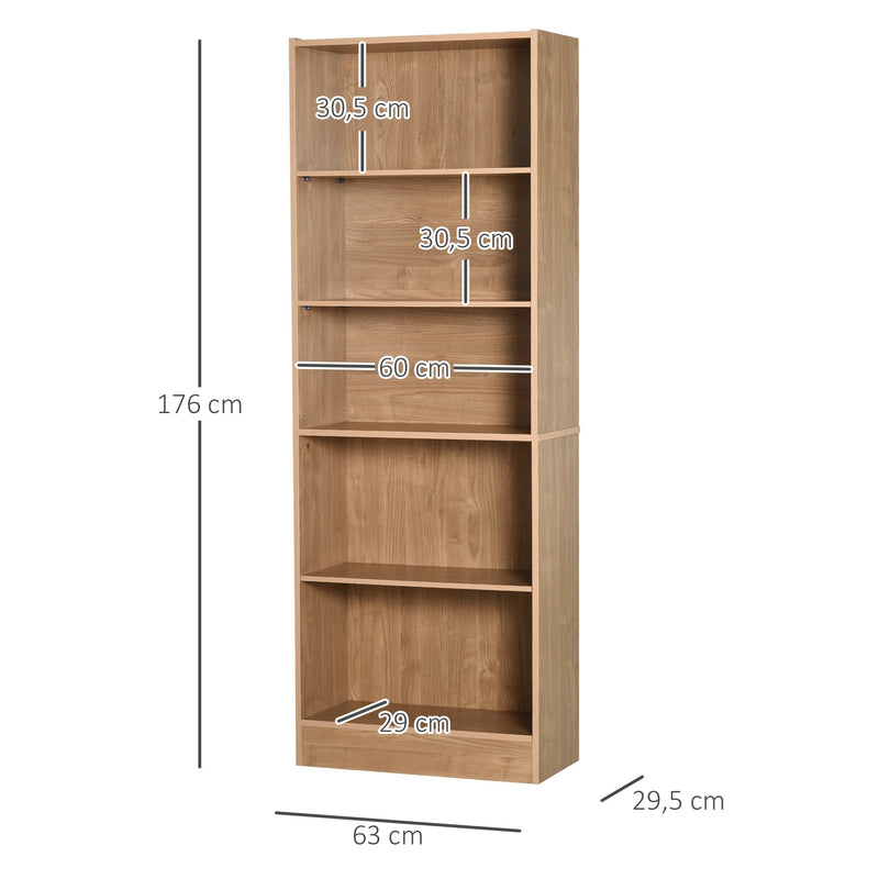 Estante de 5 niveis com 3 prateleiras ajustáveis ??Armazenamento para sala de estar Escritório 63x29,5x176 cm Madeira