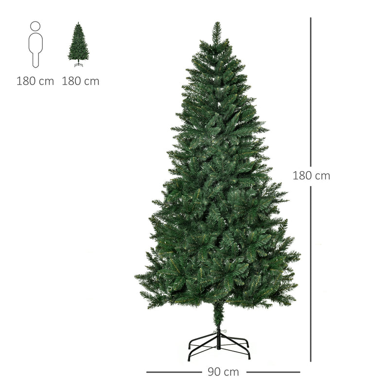 Árvore de Natal Artificial 180cm Ignífuga com 724 Ramas com 2 Tipos de Pontas de PVC e Base de Aço Decoração de Natal para Interiores Verde