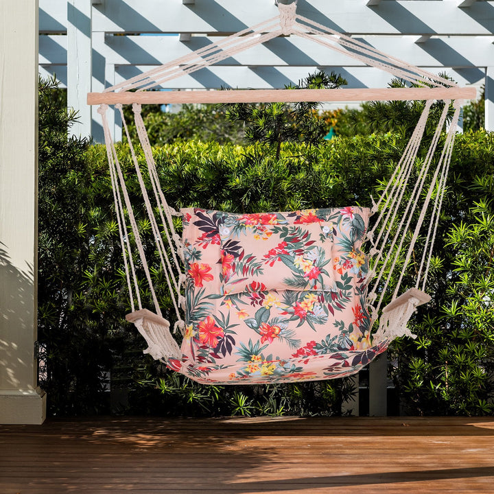 Cadeira suspensa Rede com estampa floral com almofada apoio de cabeça 100x106 cm máx. 105 kg