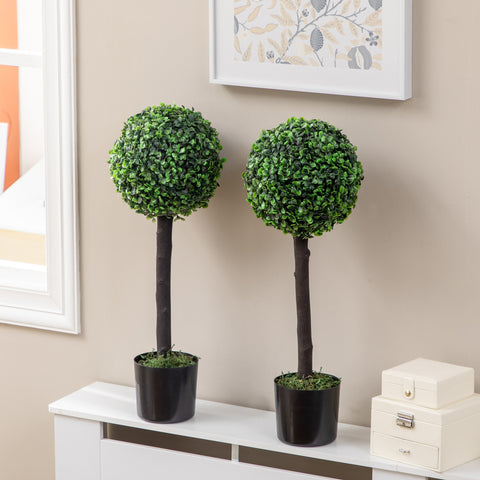 Conjunto de 2 Plantas Artificiais Decorativas 60cm Buxos Artificiais em Vaso para Decoração de Interior e Exterior Ø20x60 cm Verde