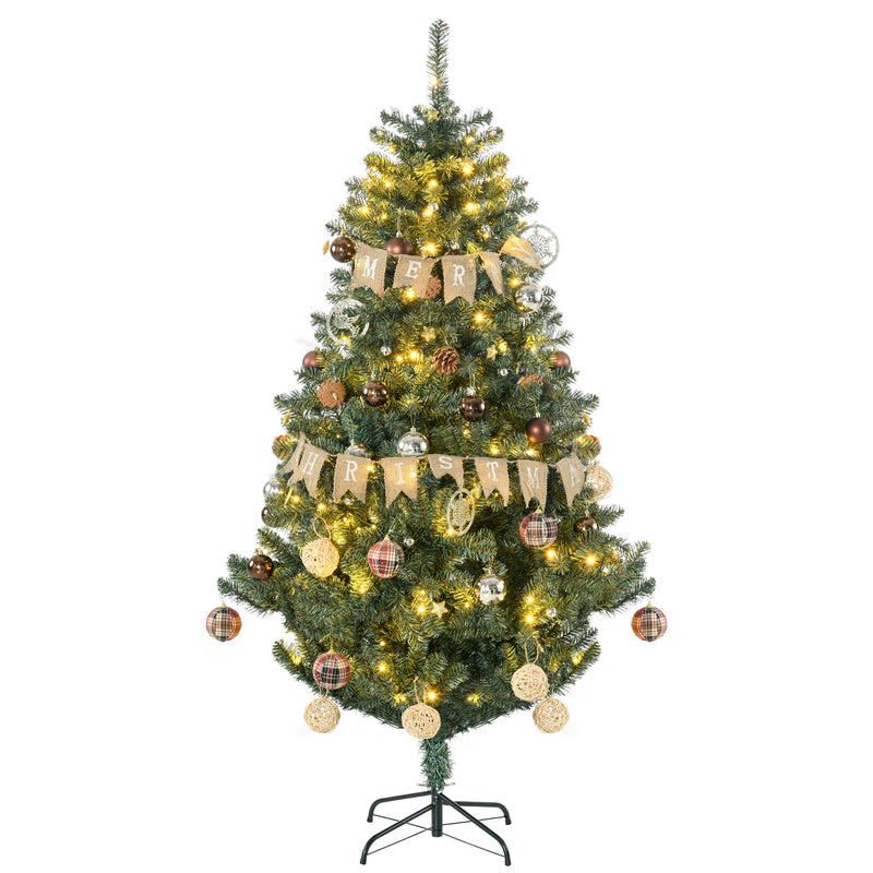 Árvore de Natal Artificial 180 cm com 150 Luzes LED Árvore de Natal com 650 Ramos e 100 Decorações para Interior Aço Ø106x180 cm Verde