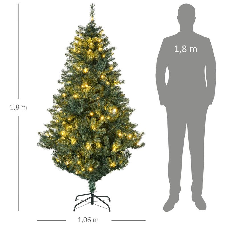 Árvore de Natal Artificial 180 cm com 150 Luzes LED Árvore de Natal com 650 Ramos e 100 Decorações para Interior Aço Ø106x180 cm Verde