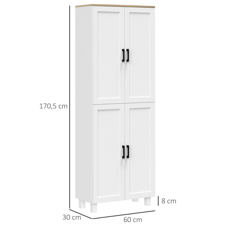 Armário de Cozinha Armário de Armazenamento Cozinha com 4 Portas e Prateleiras Ajustáveis Anti-Tombo 60x30x170,5 cm Branco