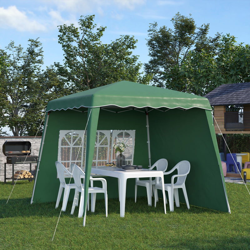 Tenda Dobrável com 2 Paredes Laterais 2,4x2,4 m Tenda de Jardim com Altura Ajustável Proteção UV50+ e Bolsa de Transporte para Exteriores Pátio Verde