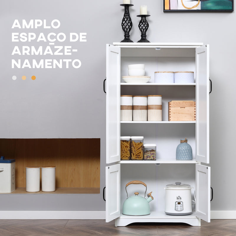 Armário de Cozinha Armário de Cozinha Alto Móvel Auxiliar com 4 Portas e Prateleiras Ajustáveis para Sala de Estar 60x30x123 cm Branco