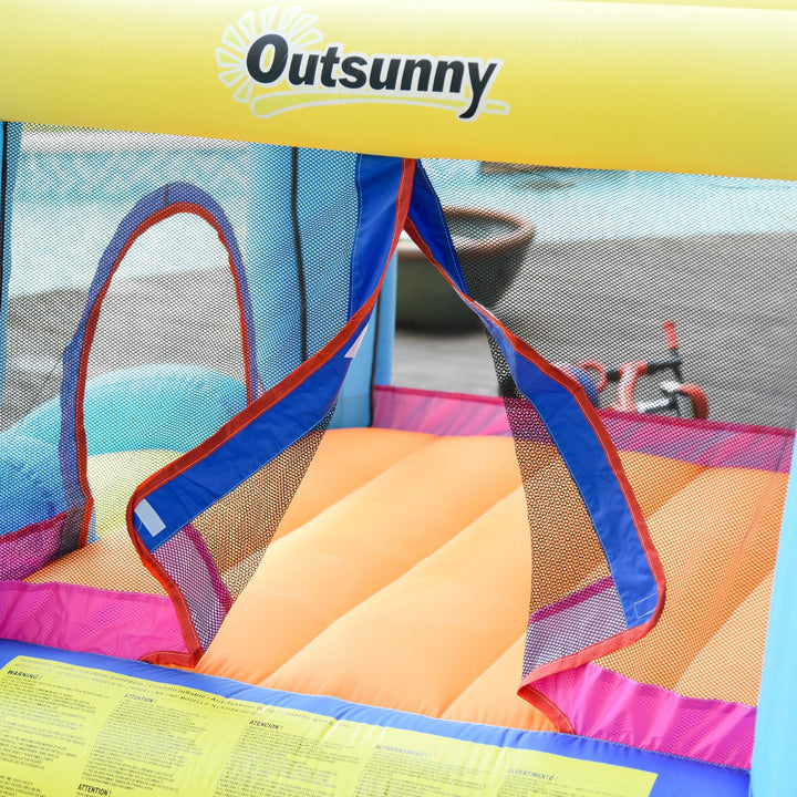 Castelo Insuflável com Escorrega Trampolim e Piscina para Crianças acima de 3 Anos Inclui Insuflador e Bolsa de Transporte para Interior e Exterior 360x175x180cm Multicor