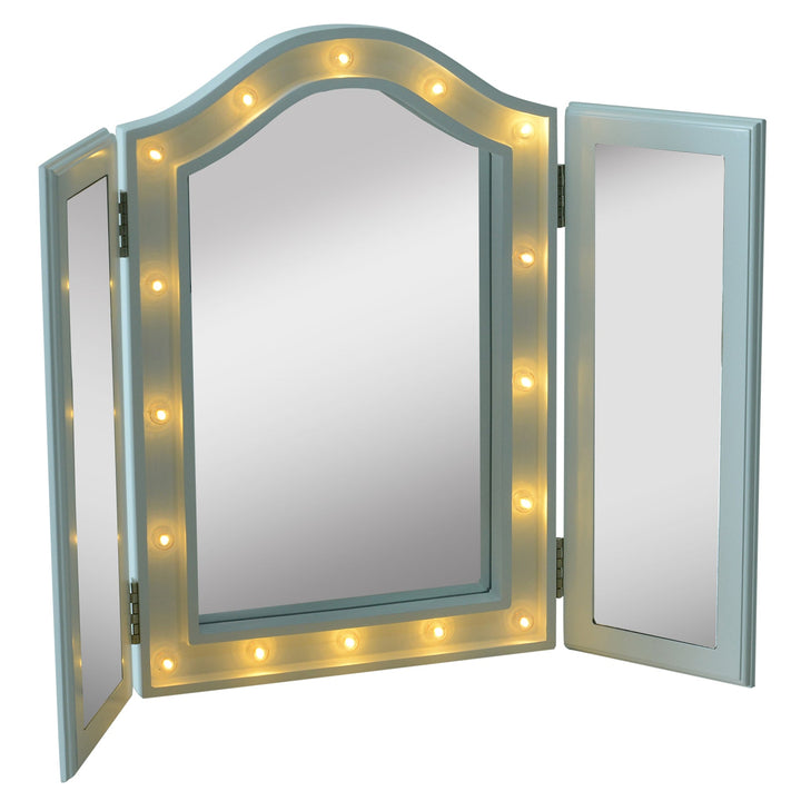 Espelho de Maquilhagem com Luz LED Dobrável Espelho Triplo de Mesa Presente Original para Mulher, 73x53,5x4,5cm