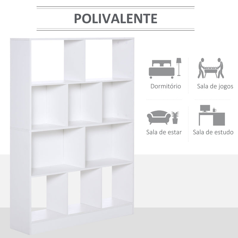 Estante de 4 níveis com 10 compartimentos Prateleiras de armazenamento multiuso 100x23,8x140 cm Branco