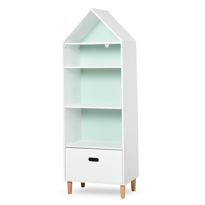 Estante Infantil de madeira com 4 prateleiras 1 gaveta compacta 50x30x142 cm Branco
