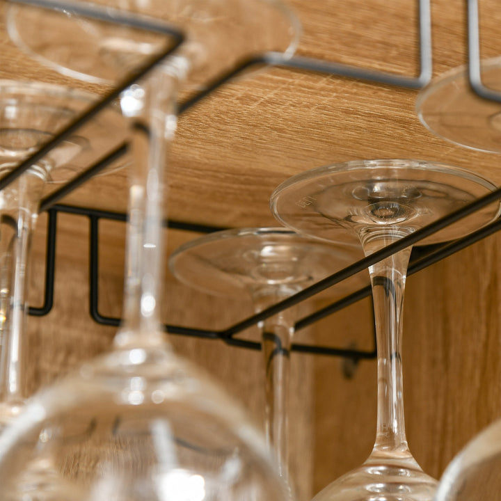 Aparador de Cozinha Armário com 1 Porta Prateleiras Abertas Suporte para 12 Garrafas e 6 Taças de Vinho para Sala de Jantar Bar Restaurante 76x35x97cm Madeira Natural