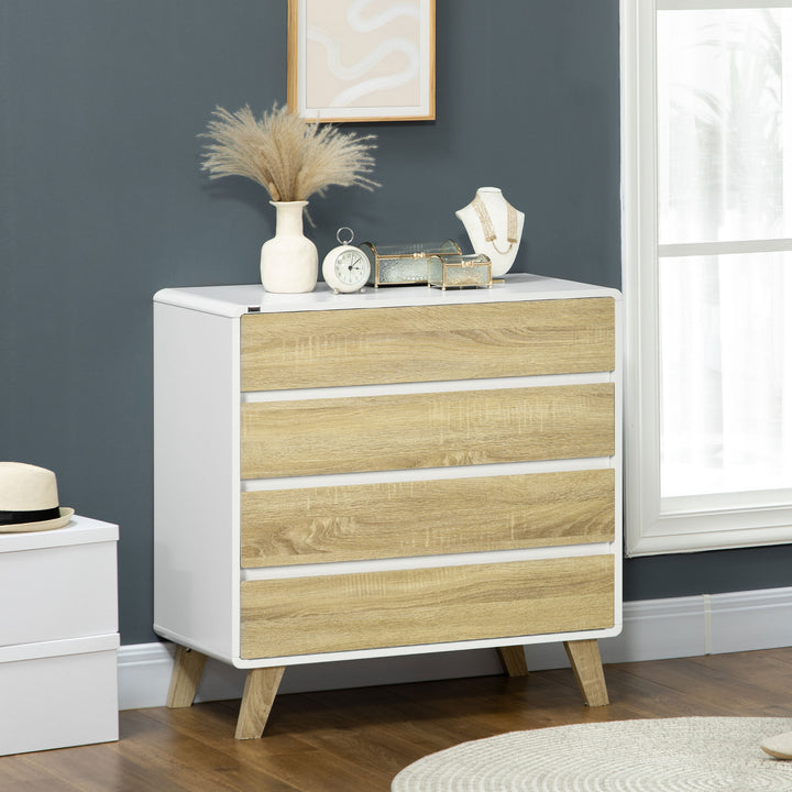 Cómoda com 4 Gavetas de Madeira Cómoda com Pés Elevados para Sala de Estar Dormitório Escritório 80x40x79,5cm Carvalho e Branco