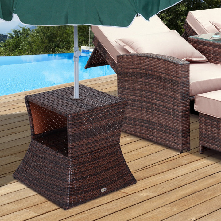 Mesa de Centro Vime com Buraco para Guarda-sol Mesita de Café Chá Mesa Auxiliar para Exterior Varanda Pátio 54x54x55cm