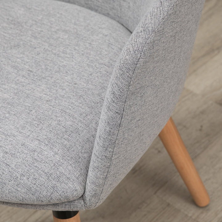 Cadeira de Sala de Jantar Cadeira Estofada em Linho Sintético com Apoio para os Braços e Pés de Madeira para Escritório Dormitório Carga 120kg 57x56x72cm Cinza