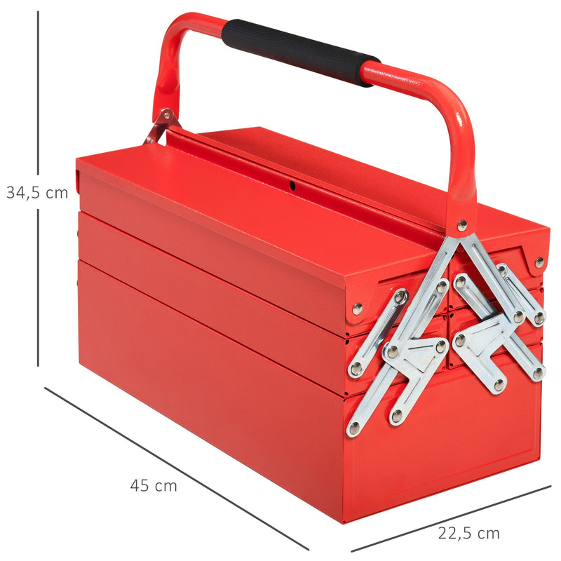 Caixa de ferramentas dobrável de aço com 5 compartimentos com alça 45x22,5x34,5 cm Vermelho