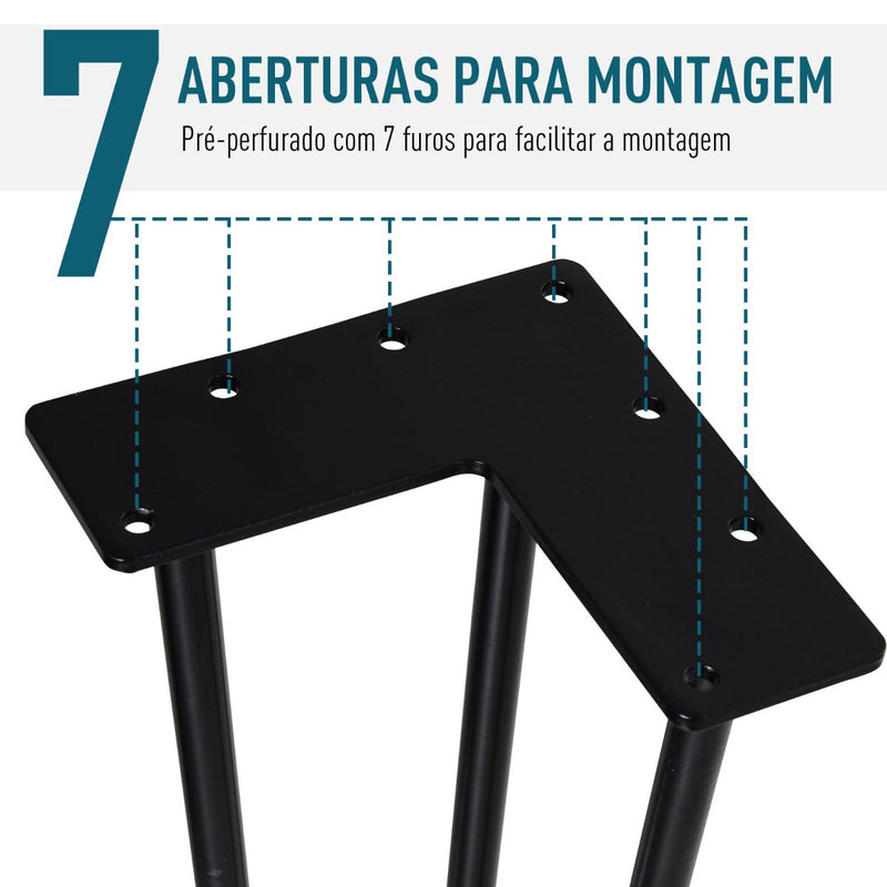 Pernas de mesa tipo pernas de garfo de 4 peças 3 hastes Pés de aço resistentes para móveis com protetores pretos Acessórios incluídos 12x12x71cm