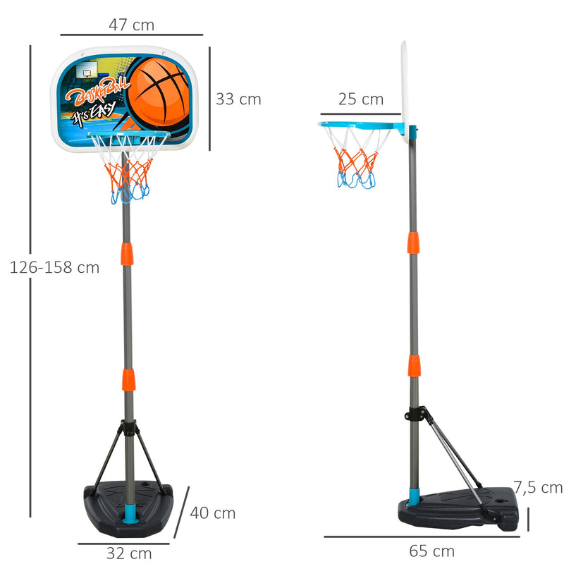 Tabela de basquetebol para crianças acima de 6 anos com suporte de altura ajustável e base recarregável incluídos 32x65x126-158 cm