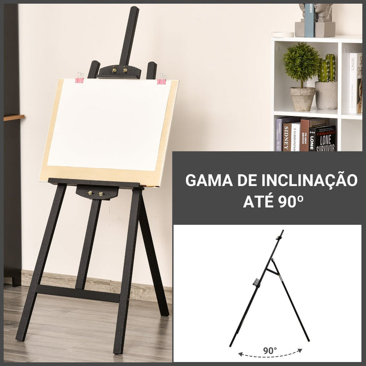 Cavalete para Pintura de Madeira Inclinável 90° com Suporte Tripé e Pincel 51,5x71,5x134,5cm Preto